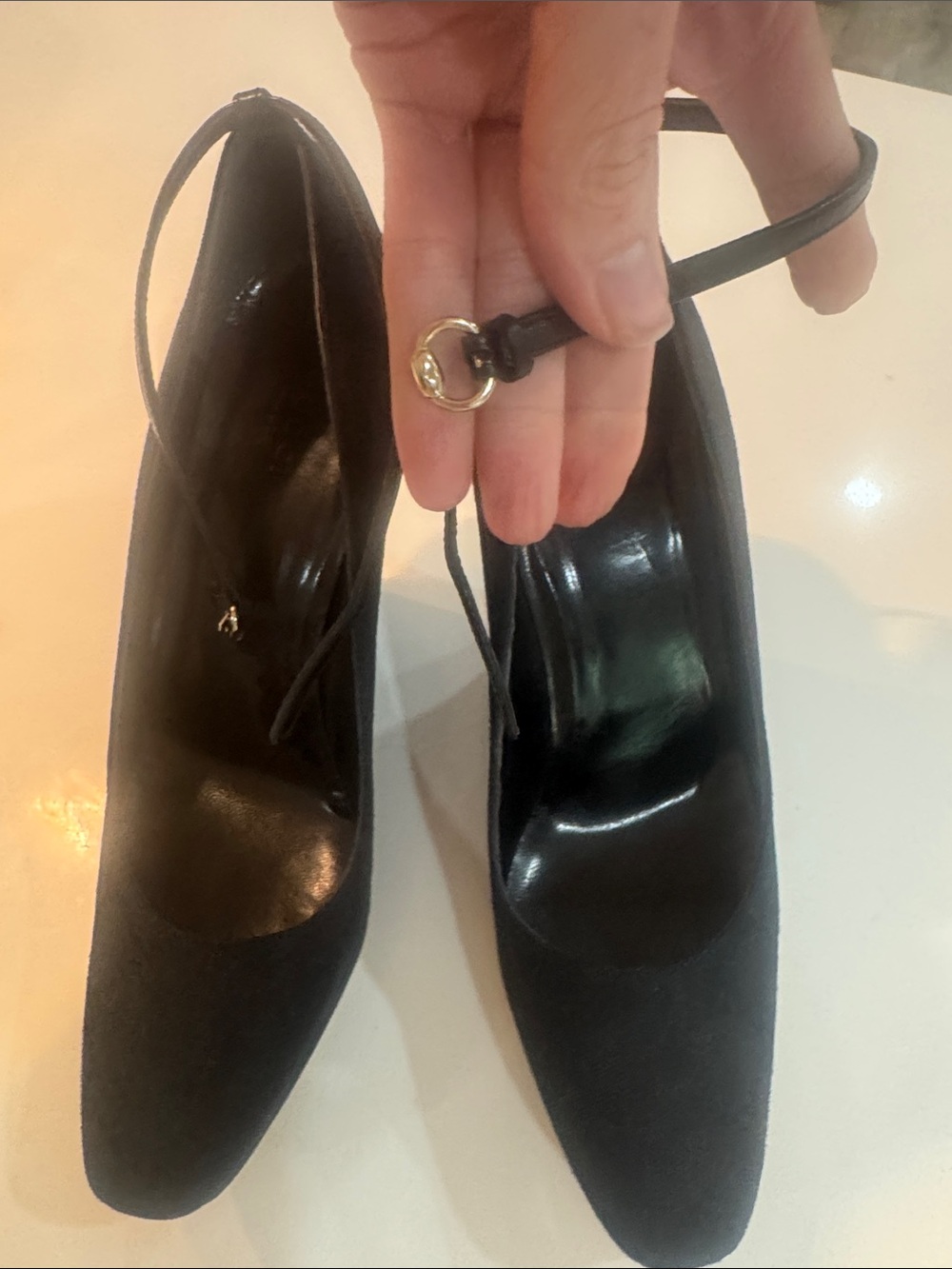 GUCCI “TOM FORD” Classic Black Women's Wedge Pumps with Ankle Strap - Picture 5 of 16